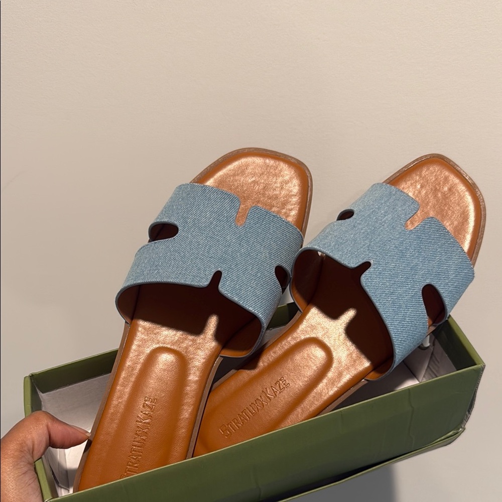 Designer Inspired Denim Slide Sandals